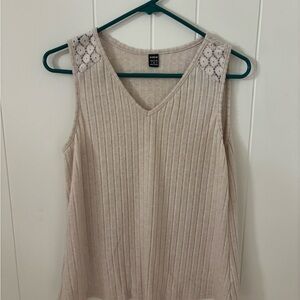 SHEIN Cream Ribbed Tank Top